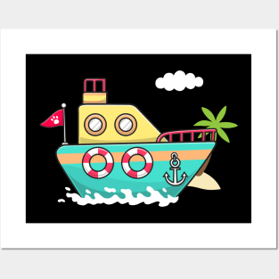 Boat Cartoon Illustration Posters and Art